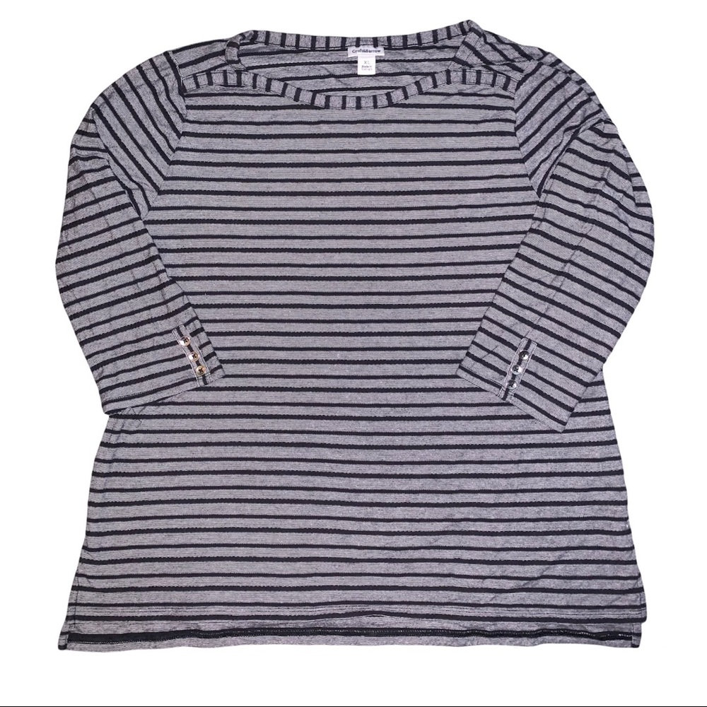 Y2K Croft & Barrow Grey & Black Striped Knit 3/4 Sleeve Top